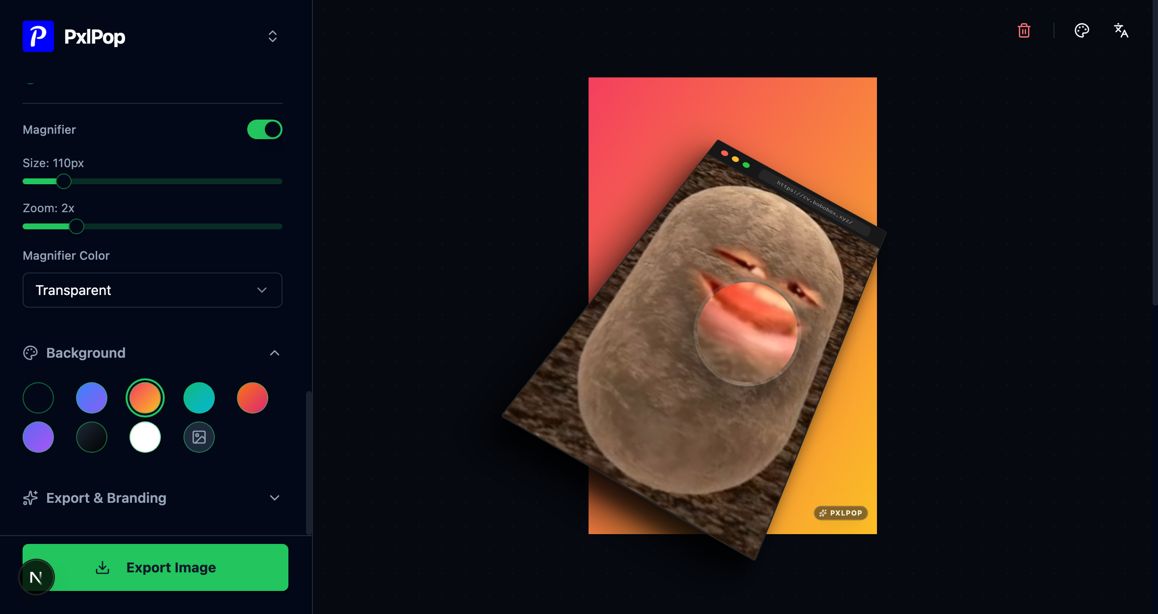 PxlPop - Main product screenshot demonstrating key features and user interface
