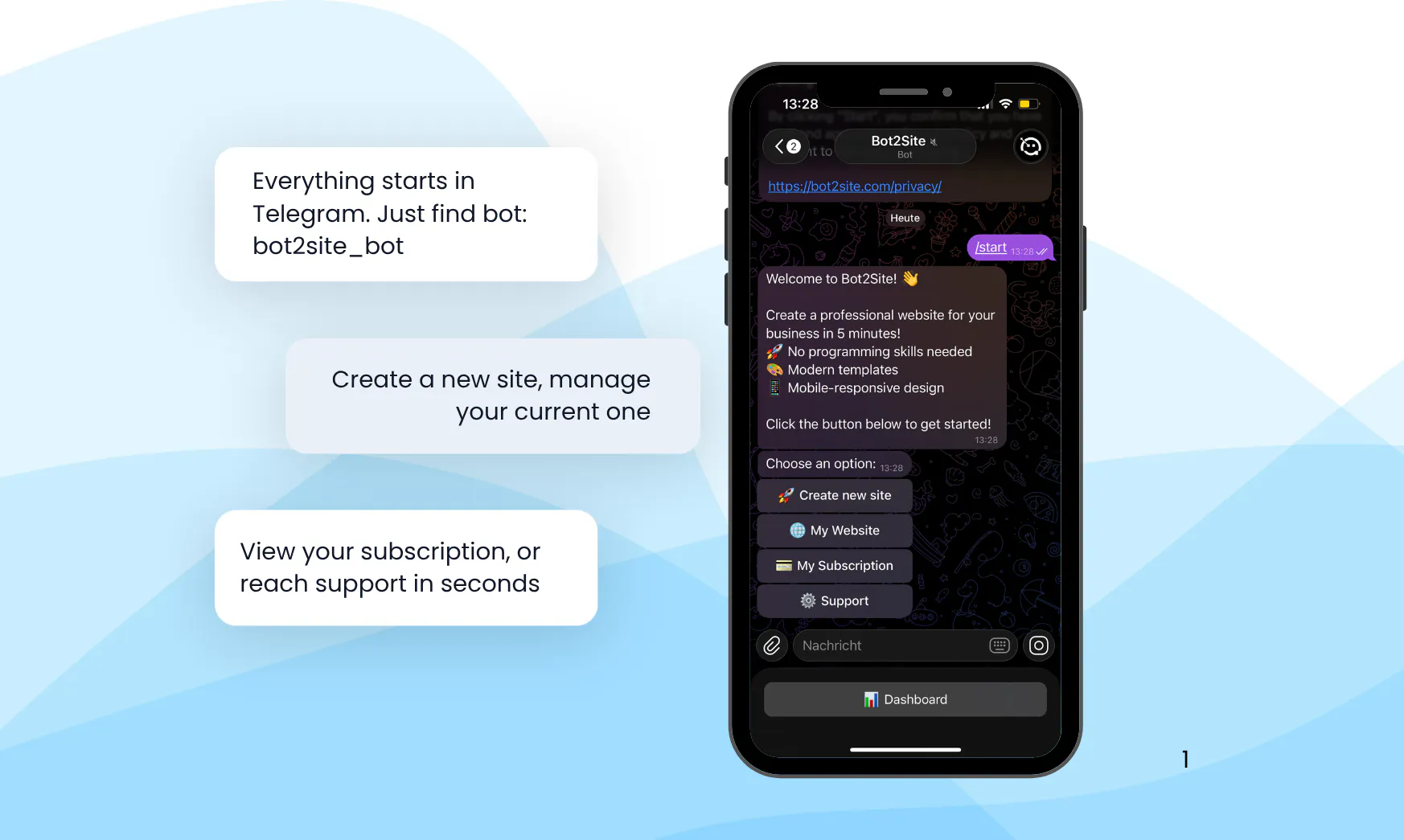 bot2site — Create Website in 15 minutes product banner