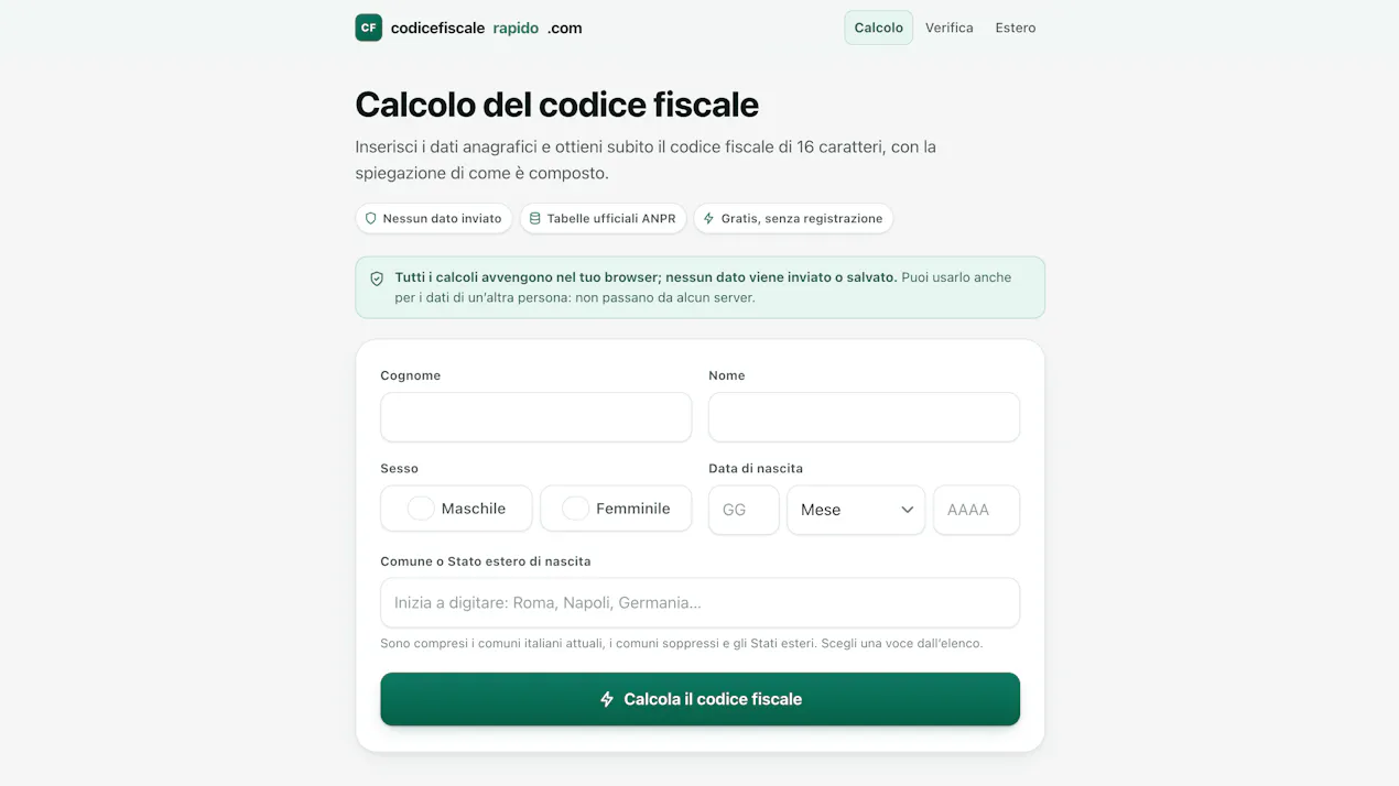 Calcolo codice fiscale online product