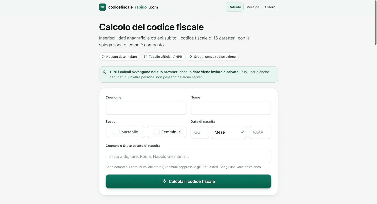 Calcolo codice fiscale online screenshot 1