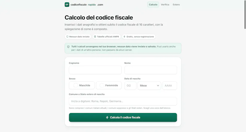 Calcolo codice fiscale online screenshot 1