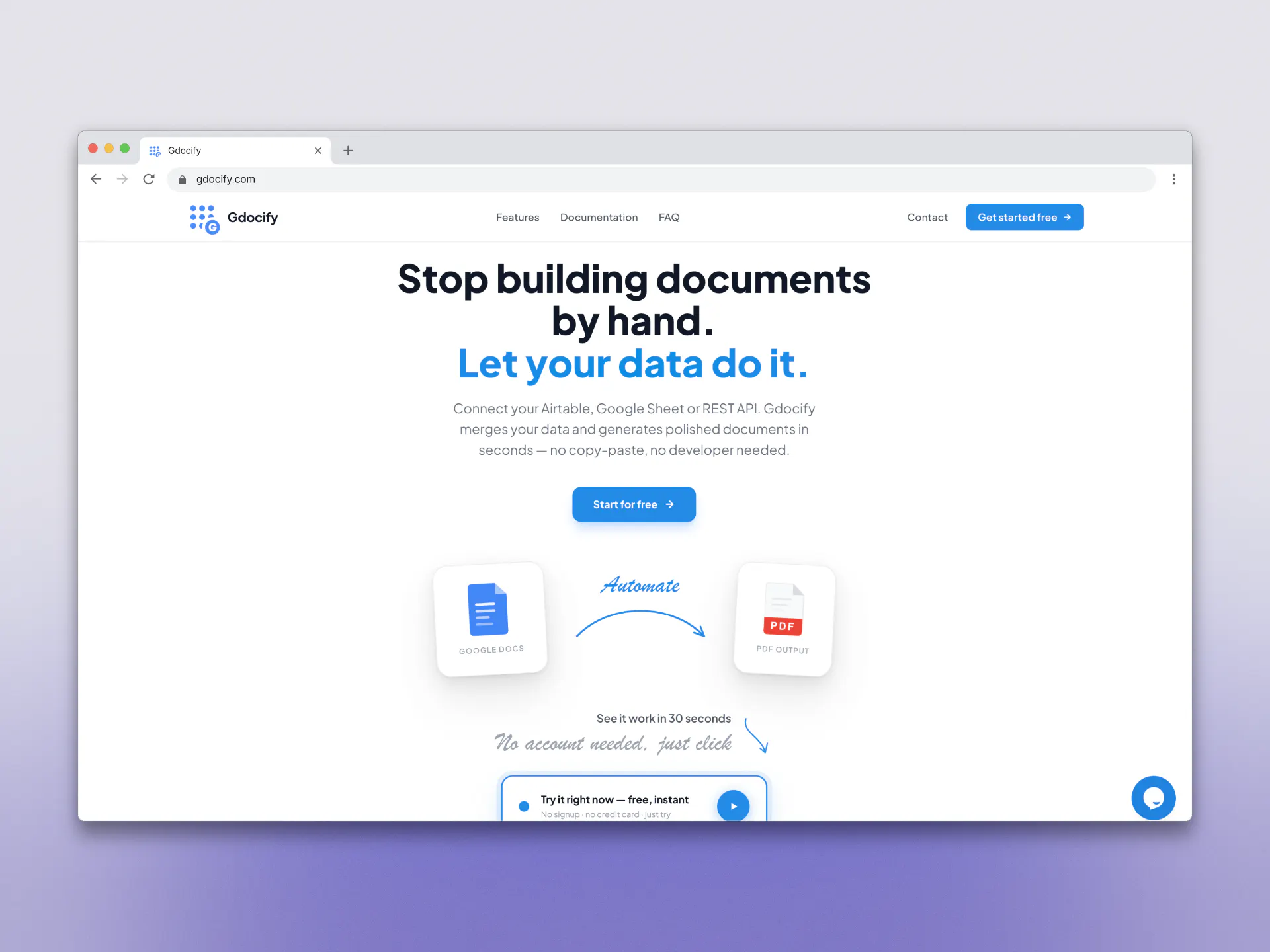 GDocify - Simplest way to automate GDocs のプロダクトバナー