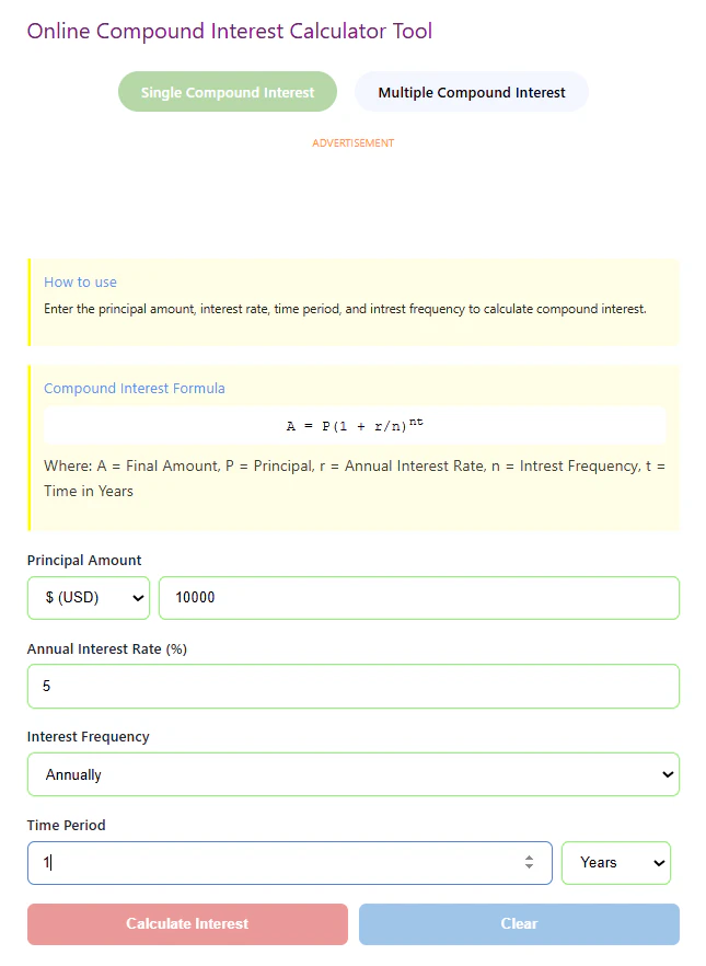 Compound Interest Calculator (Excel/PDF) 대표 미리보기