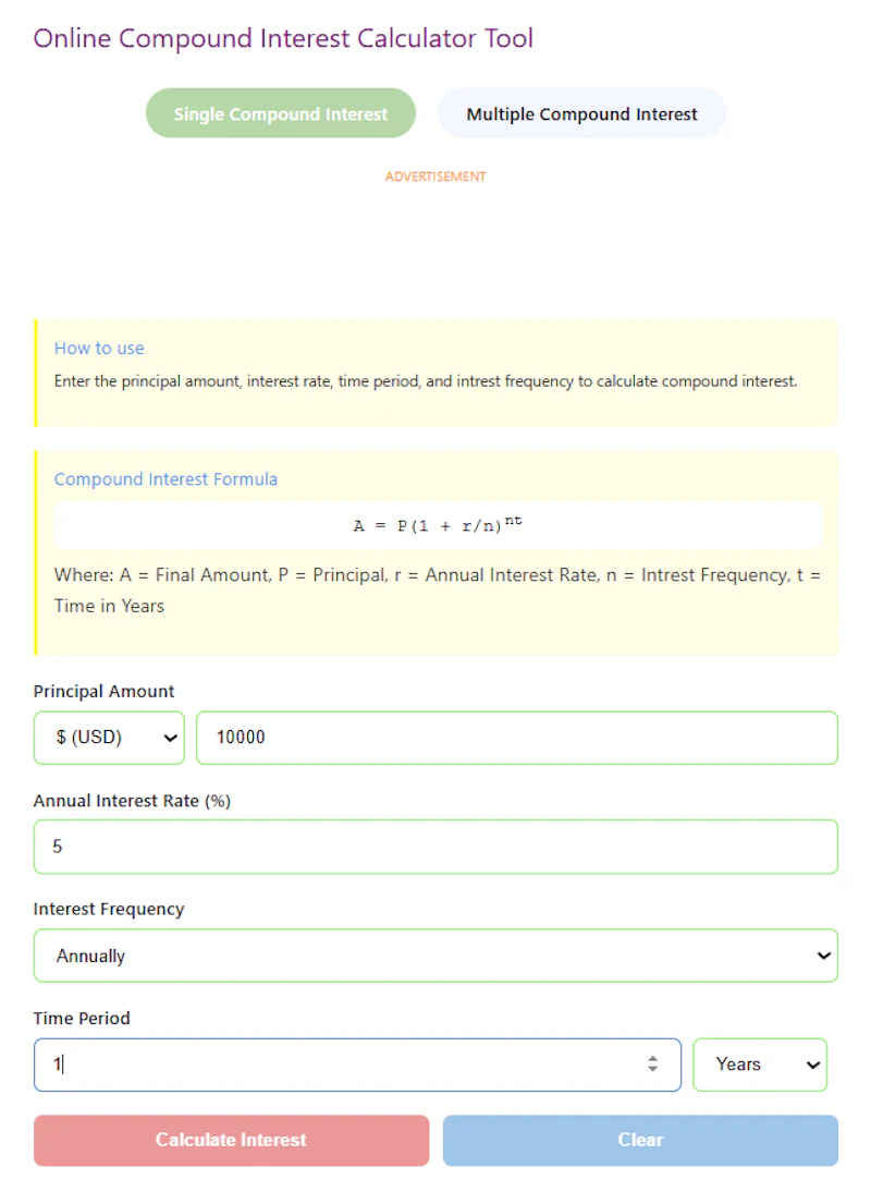Compound Interest Calculator (Excel/PDF) screenshot 1