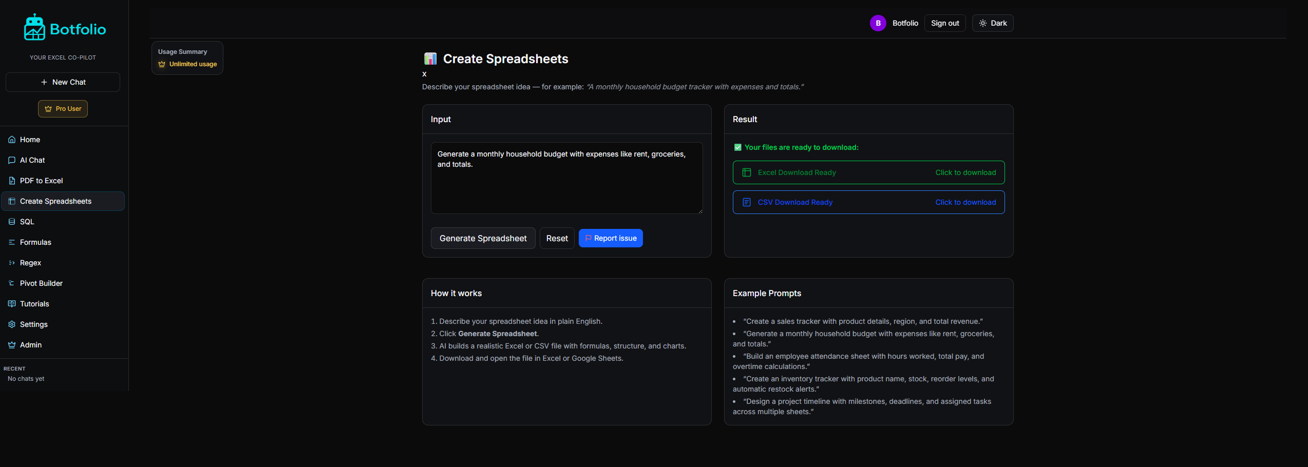 Botfolio - Main product screenshot demonstrating key features and user interface