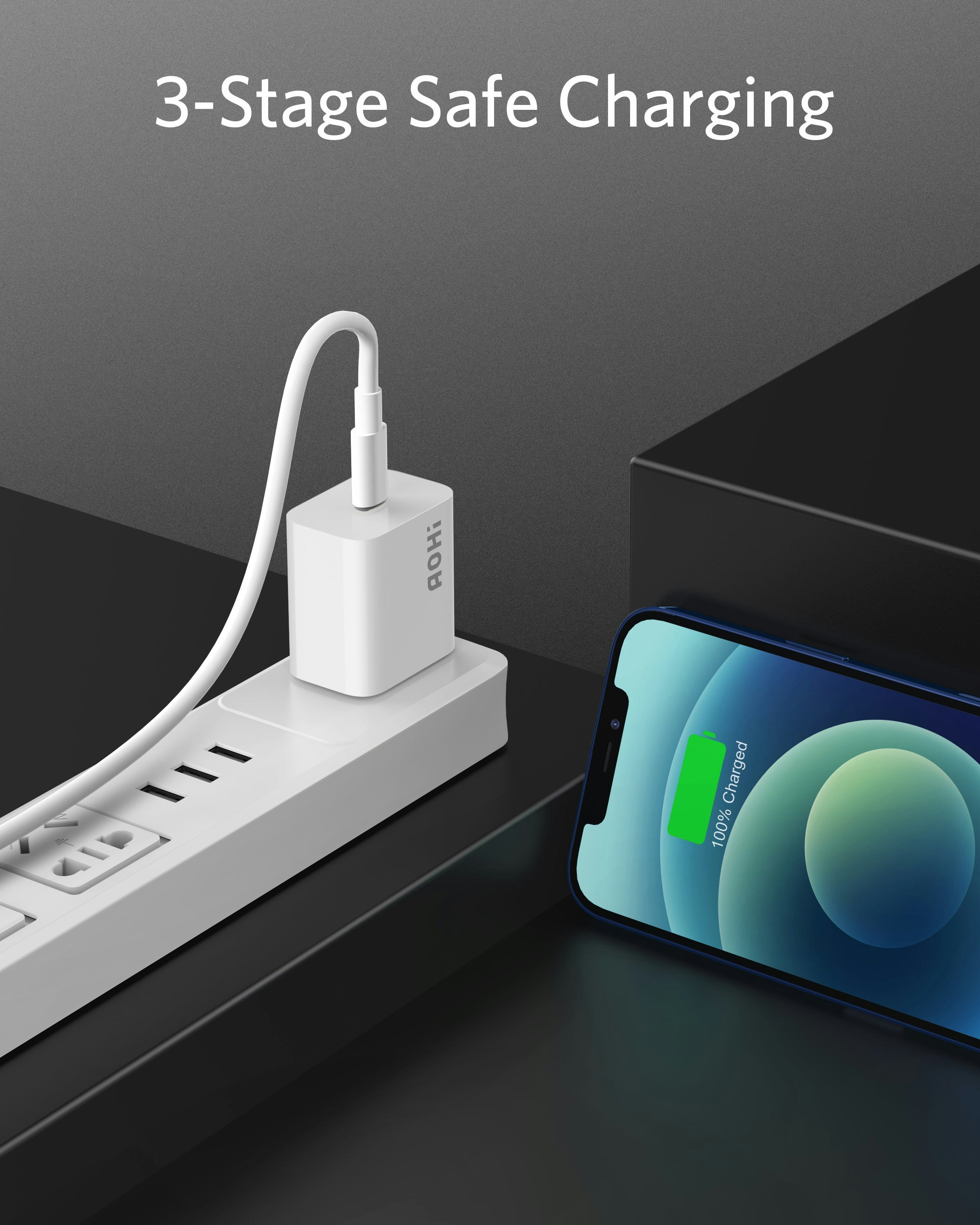 Media AOHI 20W USB C Sạc tường nhanh - Tốc độ sạc 4 lần so với Bộ sạc iPhone 5W tiêu chuẩn 5