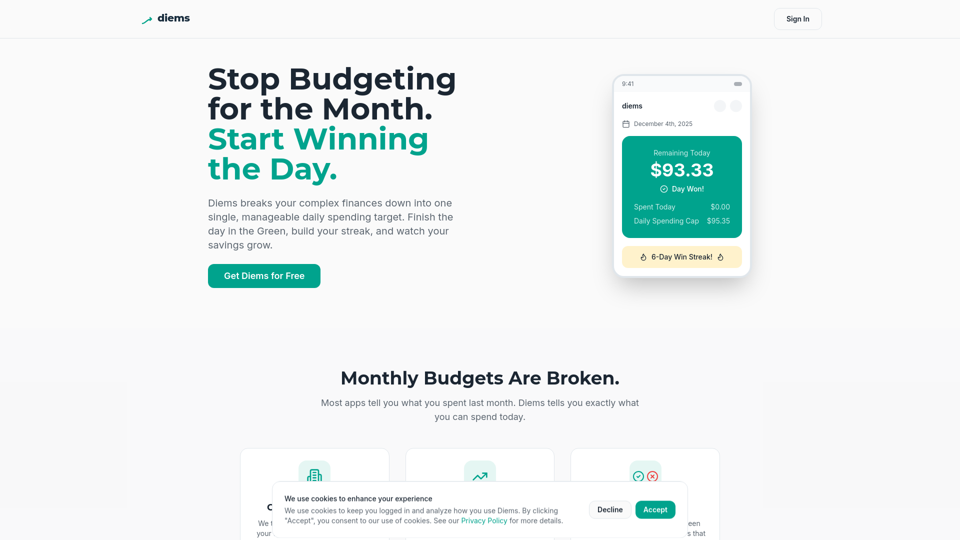 Diems - Main product screenshot demonstrating key features and user interface