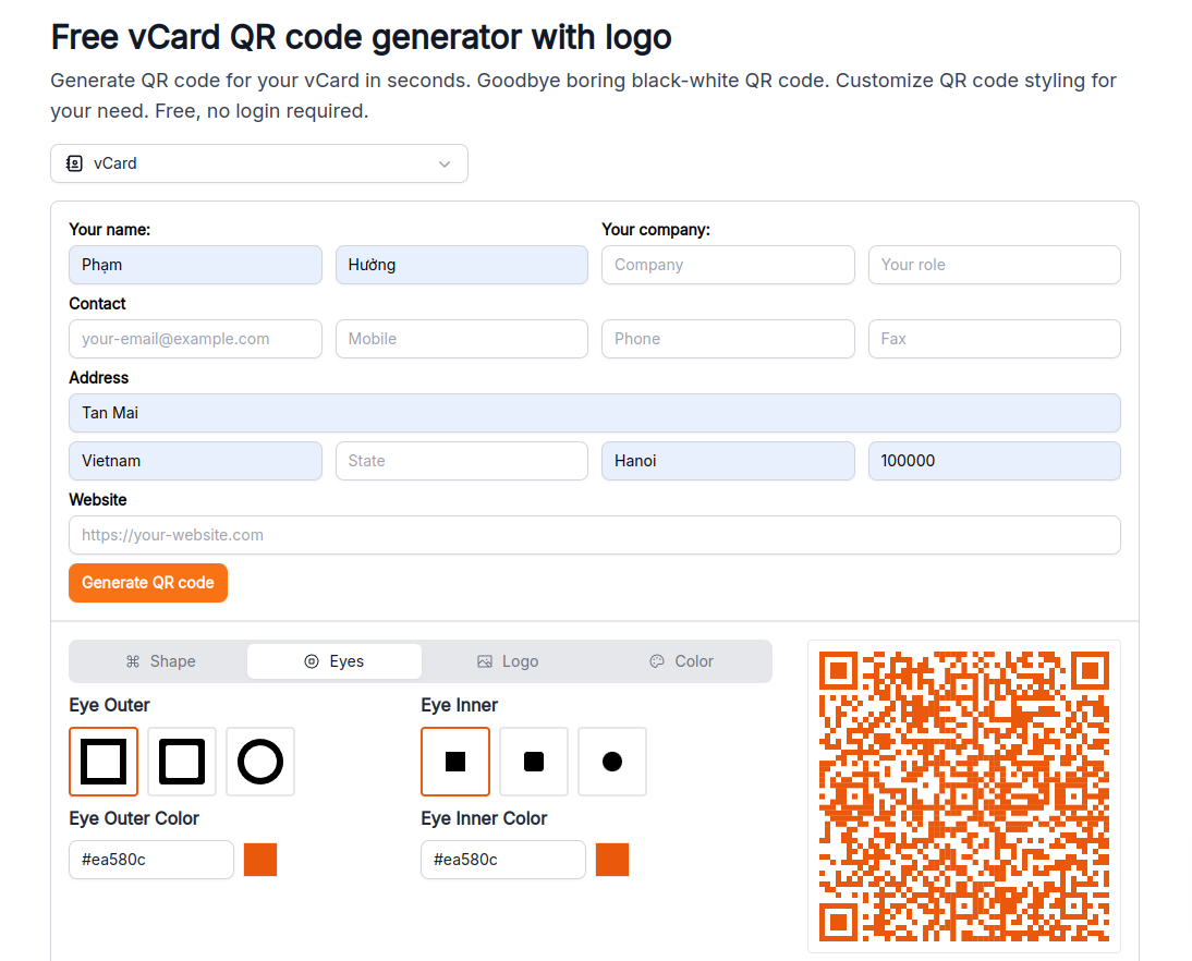 帶有徽標的免費VCARD QR代碼生成器 - 在幾分鐘內將您的聯繫信息更改為QR碼 media 3