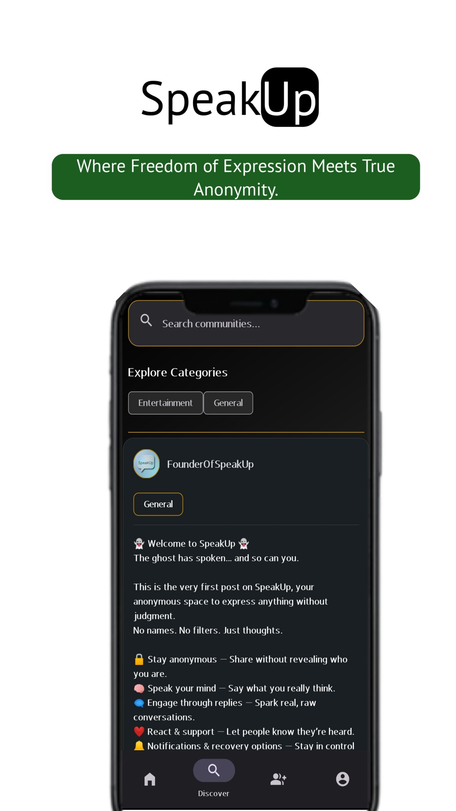 Speak Up - Speak your mind, not your name. 100% anonymous social app media 3