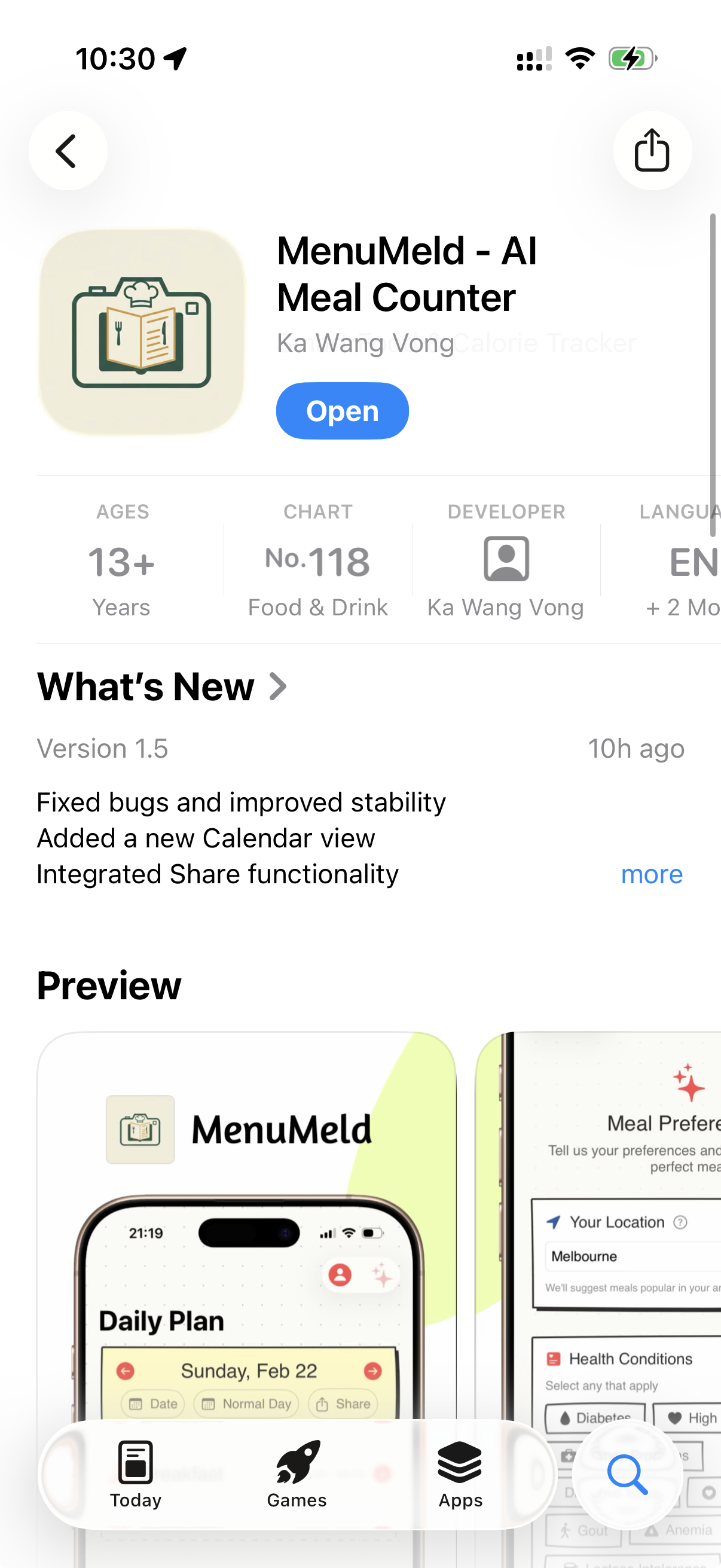 MenuMeld: AI Meal Journaling - Main product screenshot demonstrating key features and user interface