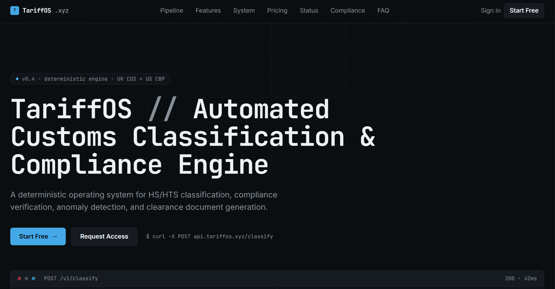TariffOS Customs compliance engine