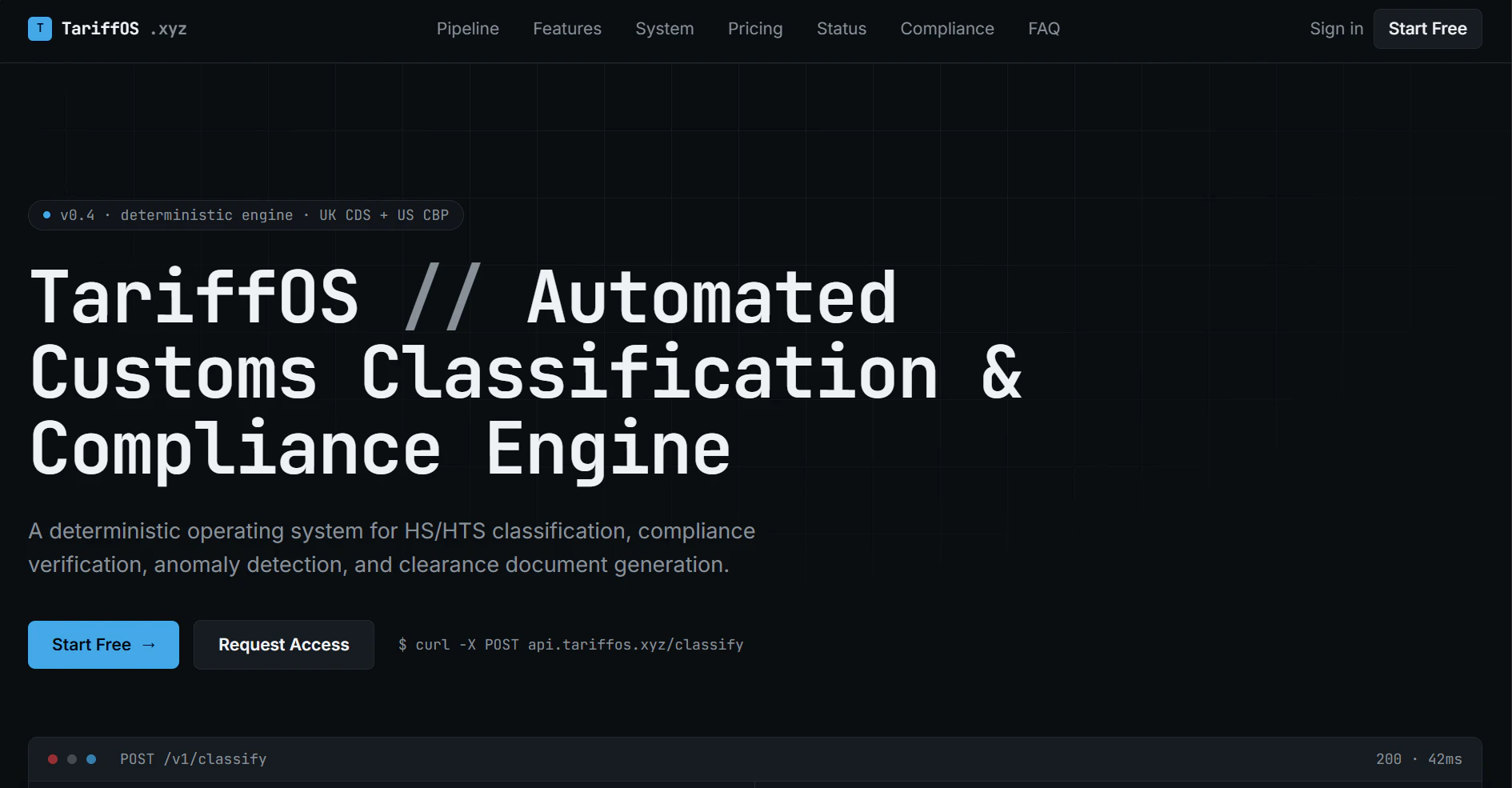 TariffOS Customs compliance engine