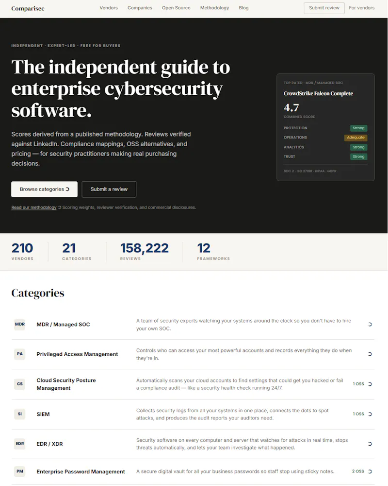 Comparisec - Cyber Comparison Tool screenshot 1