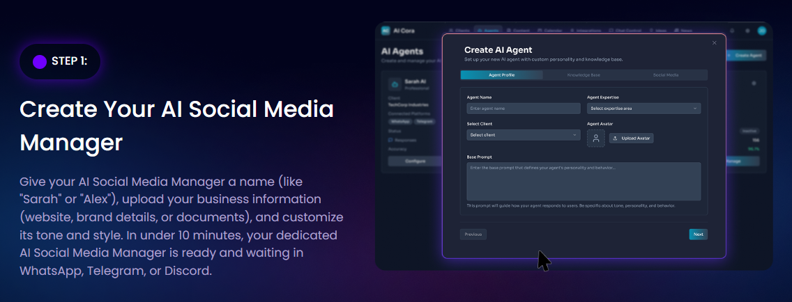 AI Cora - Main screenshot showing features and interface