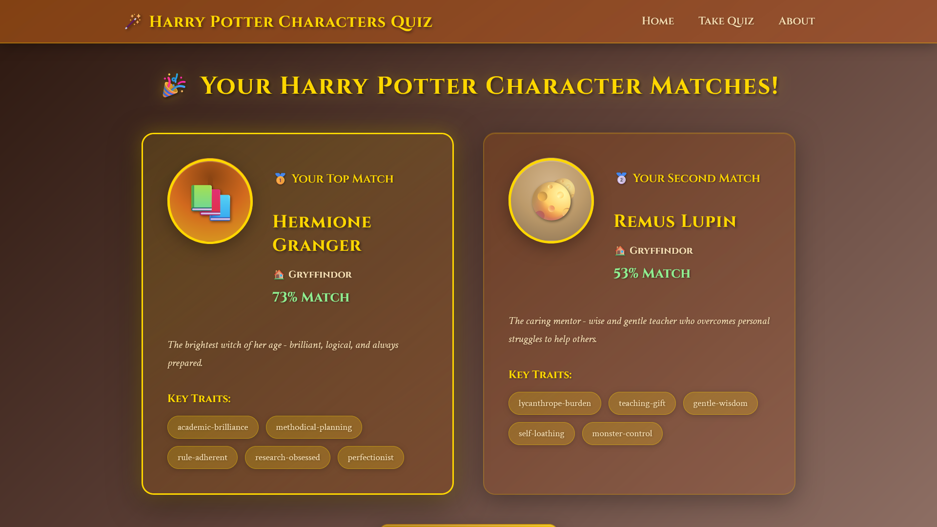Harry Potter Characters Quiz - Main screenshot showing features and interface