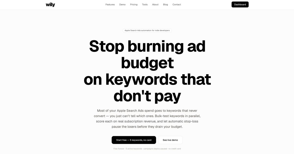 Wily Apple Search Ads keyword automation gallery image