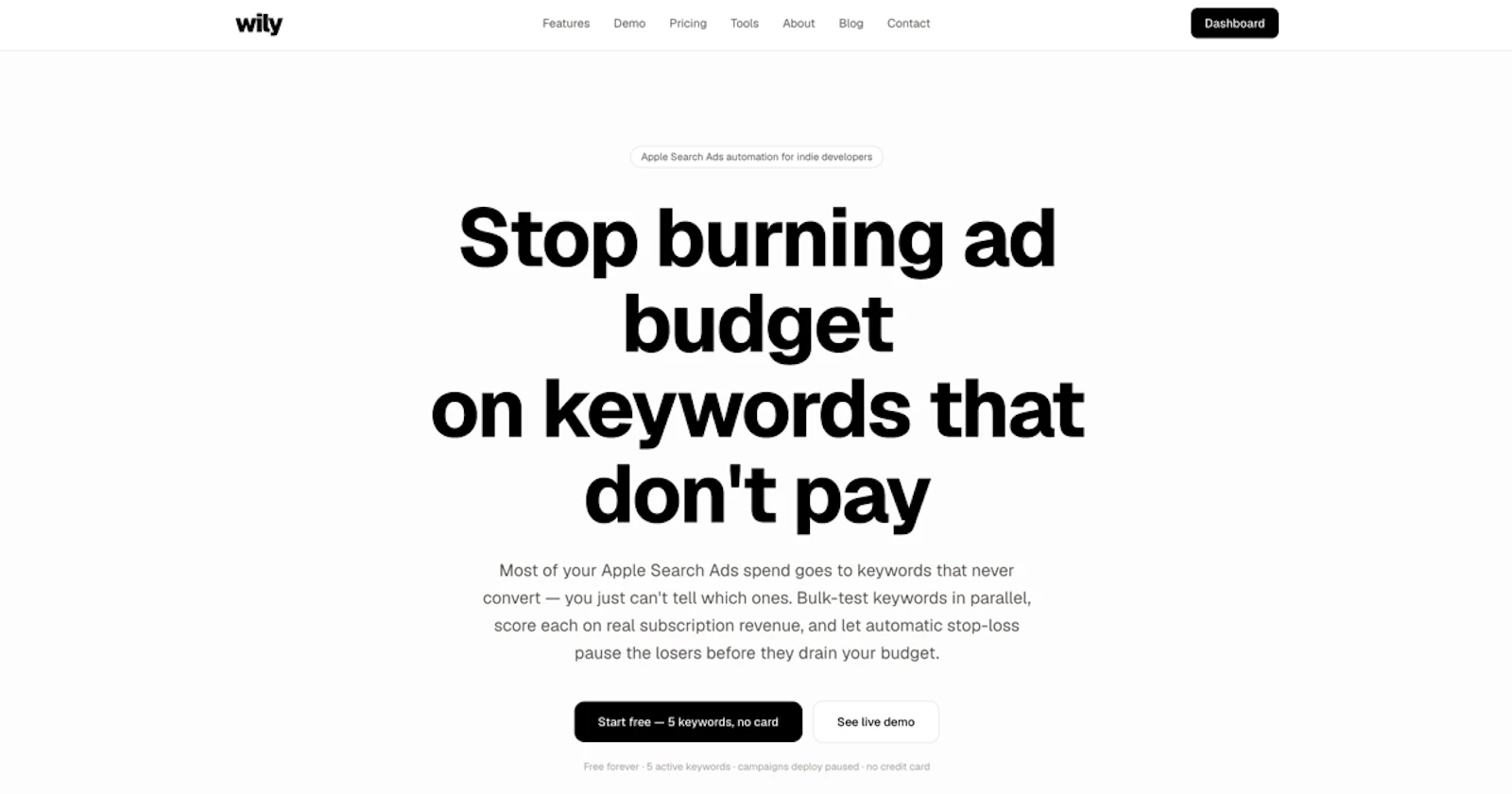 Wily Apple Search Ads keyword automation screenshot 1