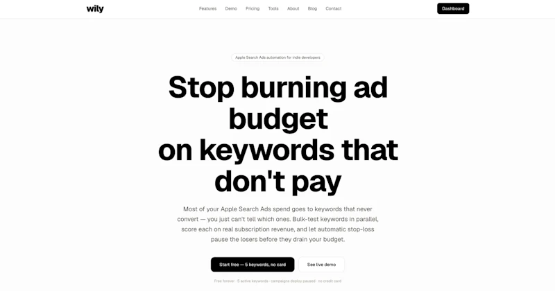 Wily Apple Search Ads keyword automation screenshot 1