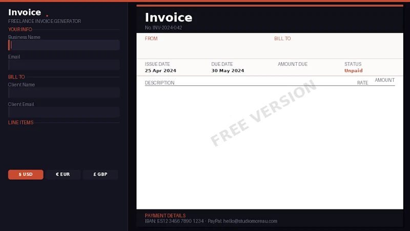 Freelance Invoice Generator screenshot 1