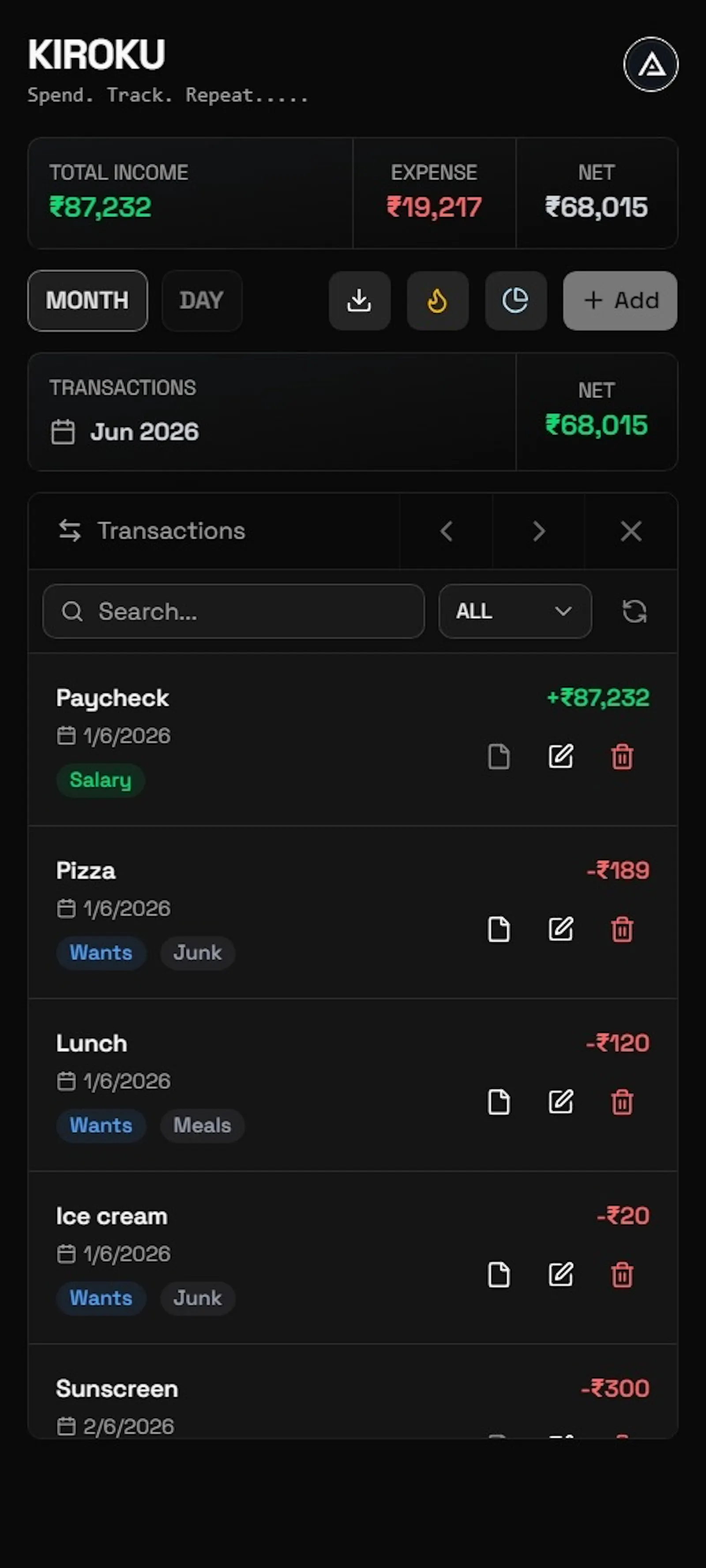 KIROKU - Expense Tracker screenshot 2
