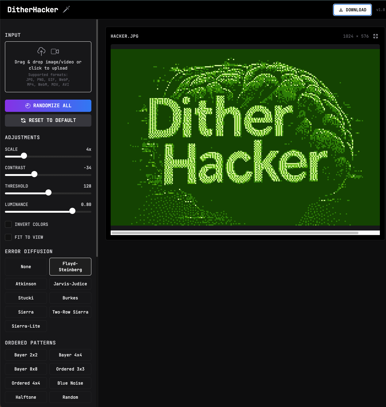 Media Ditherhacker 🗡 - Tạo các hình ảnh và video được phối màu hoàn hảo của pixel trong 3 lần nhấp 2