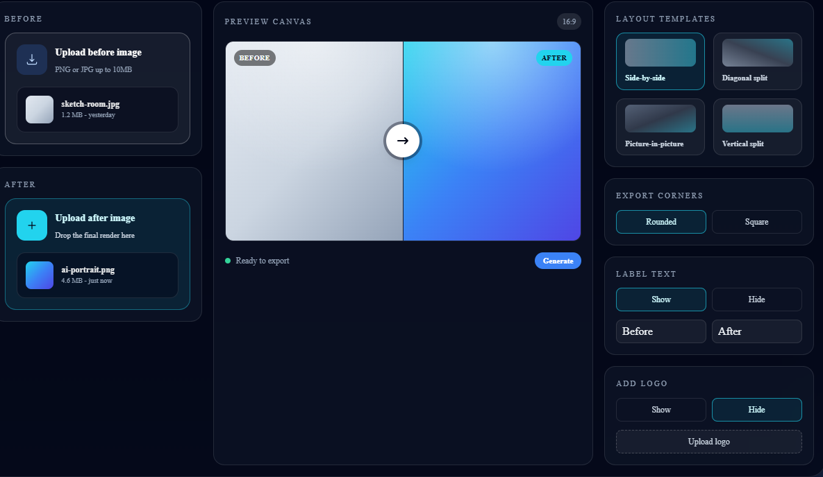 before after picture maker - Main product screenshot demonstrating key features and user interface