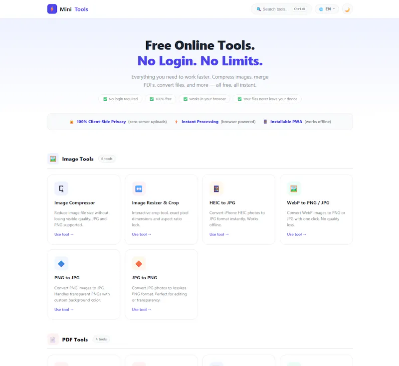 MiniTools — Free Online Tools. screenshot 1
