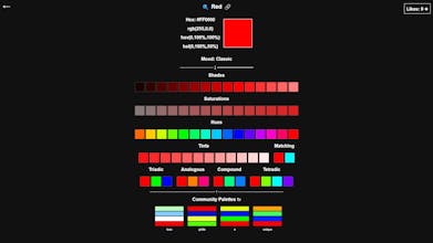 ColorHub のカラー スペクトル チャート。ユーザーがさまざまな色合いや色合いを探索できるようにします。
