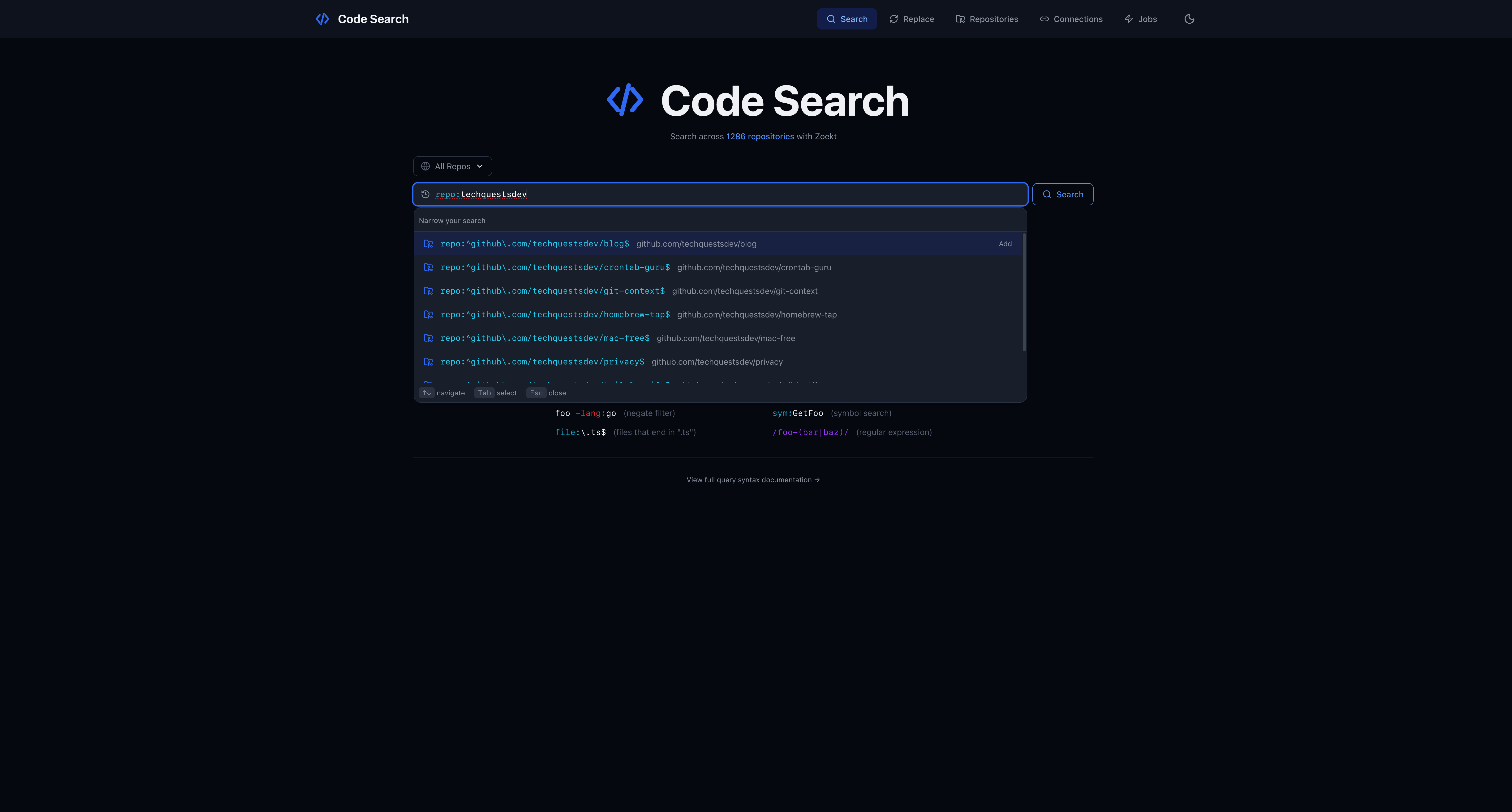 Code Search - Screenshot 3 showing product features and functionality