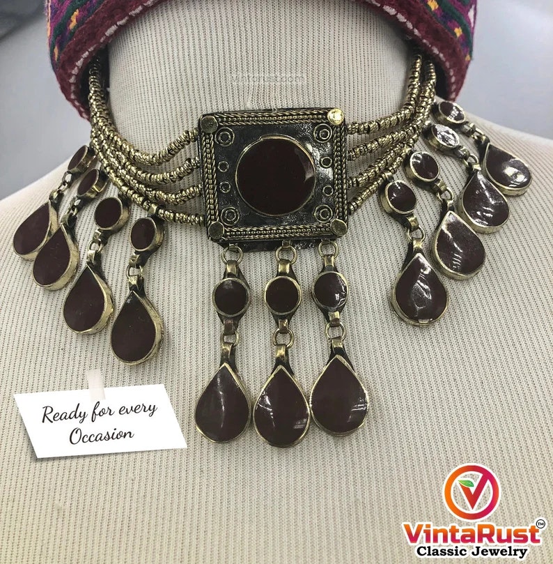 Collar de gargantilla de piedra tribal, media 2
