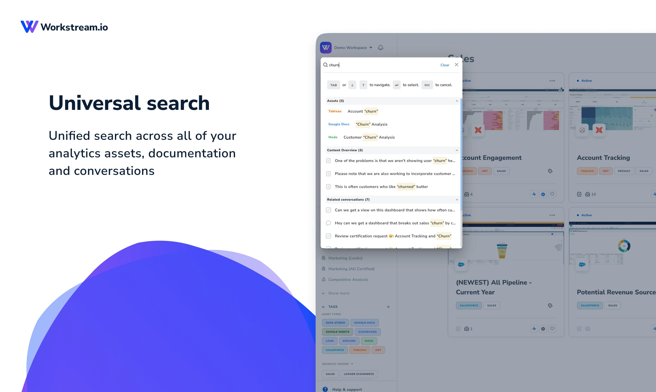 Workstream.io - हमारे एनालिटिक्स हब में डेटा एसेट्स और वर्कफ़्लोज़ को समेकित करें मीडिया 5