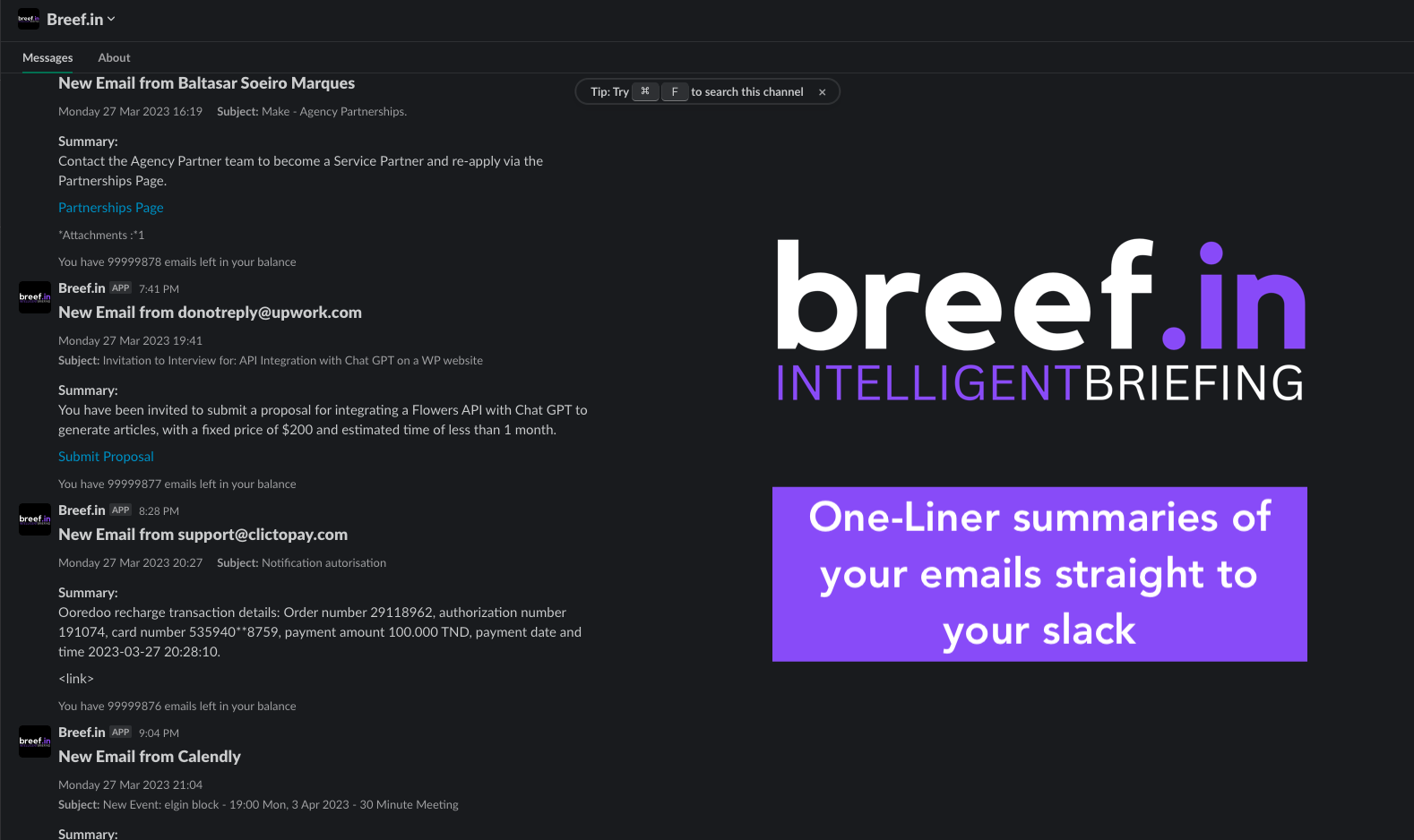 Mídia 2 de Breef.in - Resumos de e-mail de uma linha com IA