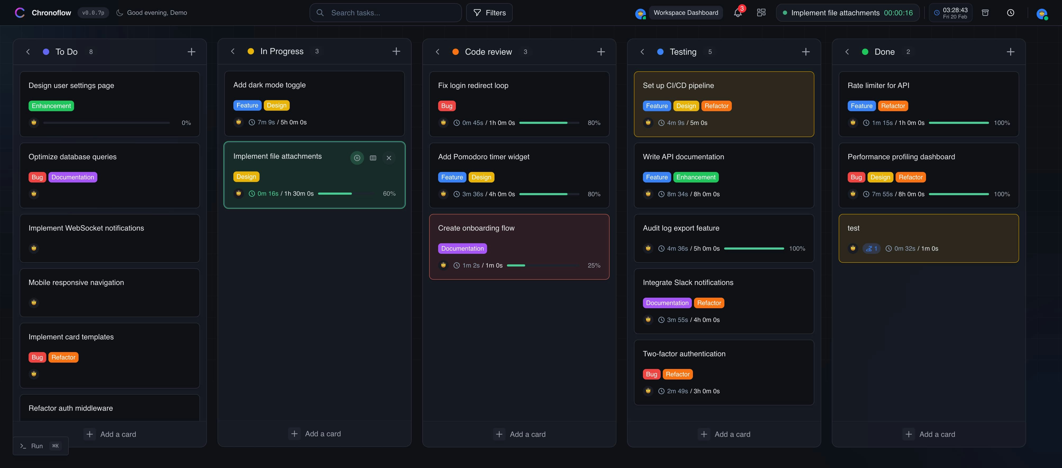 Chronoflow.pro - Main product screenshot demonstrating key features and user interface