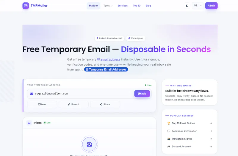 TmpMailer screenshot 1