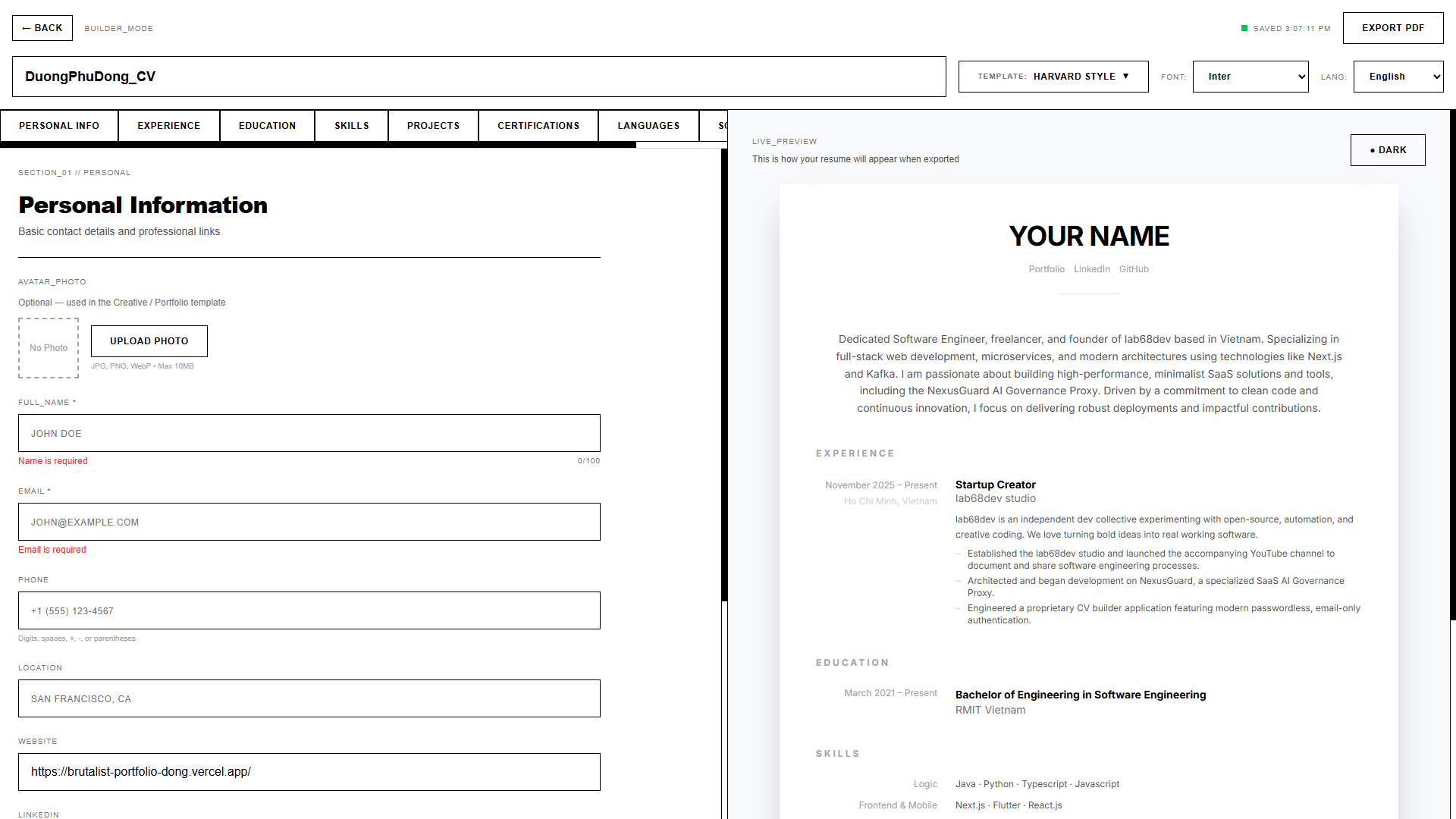 lab68dev CV Builder gallery image