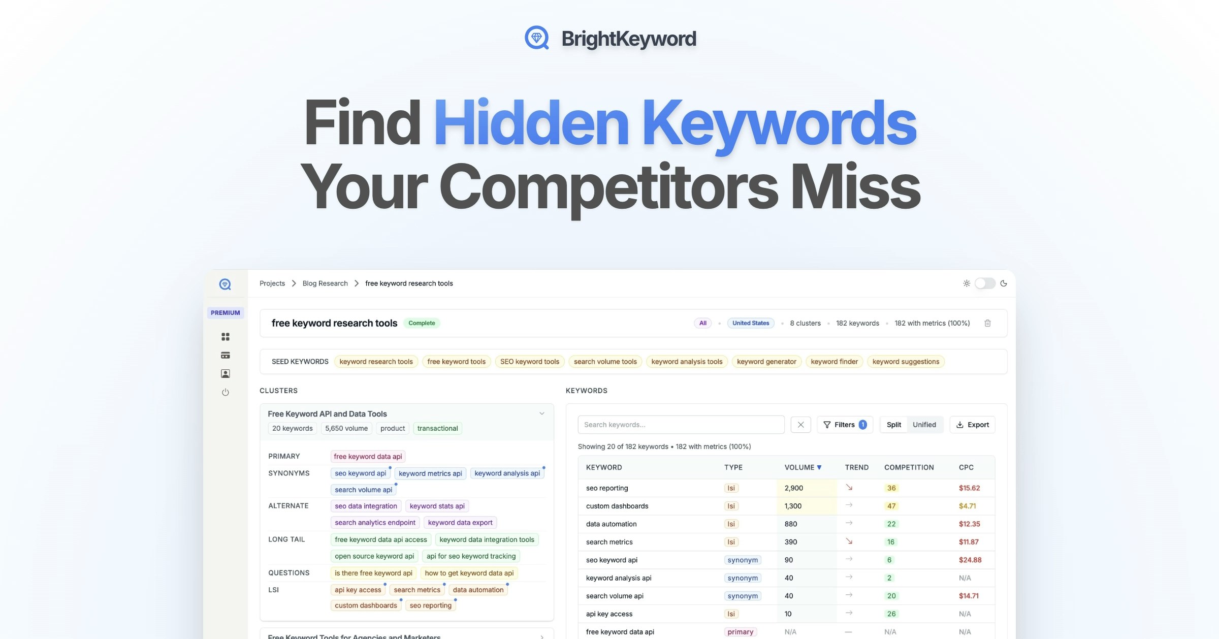 BrightKeyword - Main product screenshot demonstrating key features and user interface