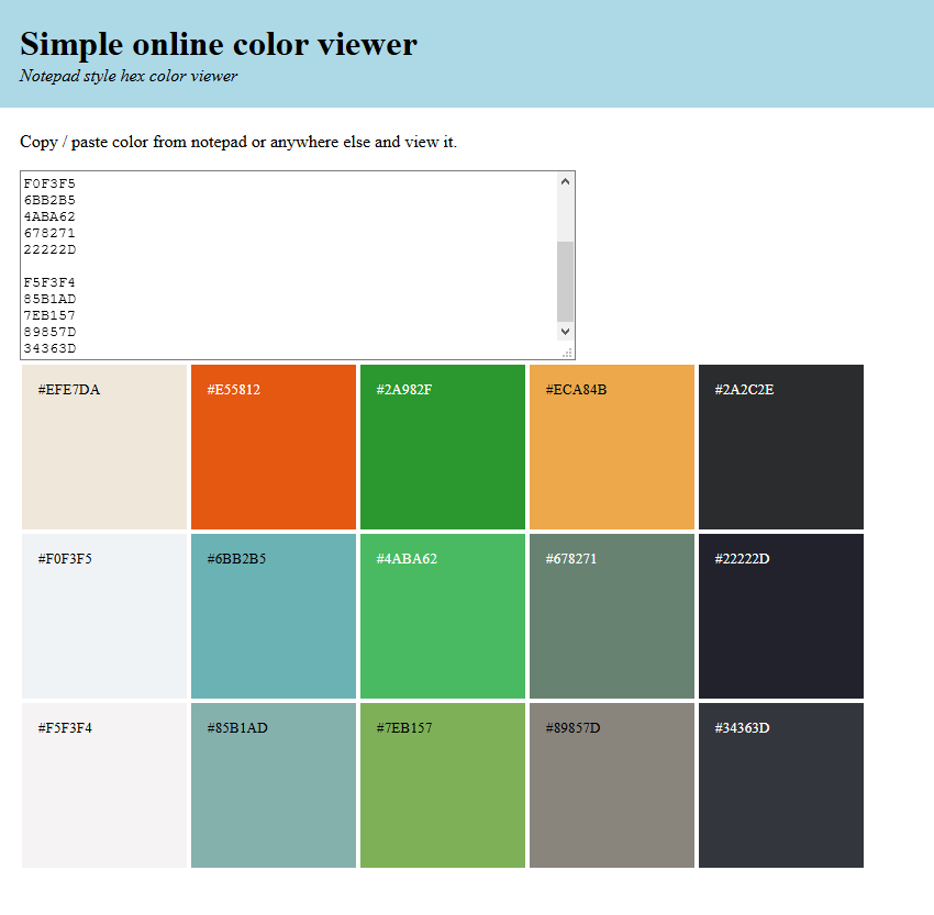 Simple online color viewer gallery image