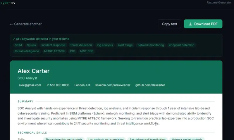 CyberCV screenshot 2