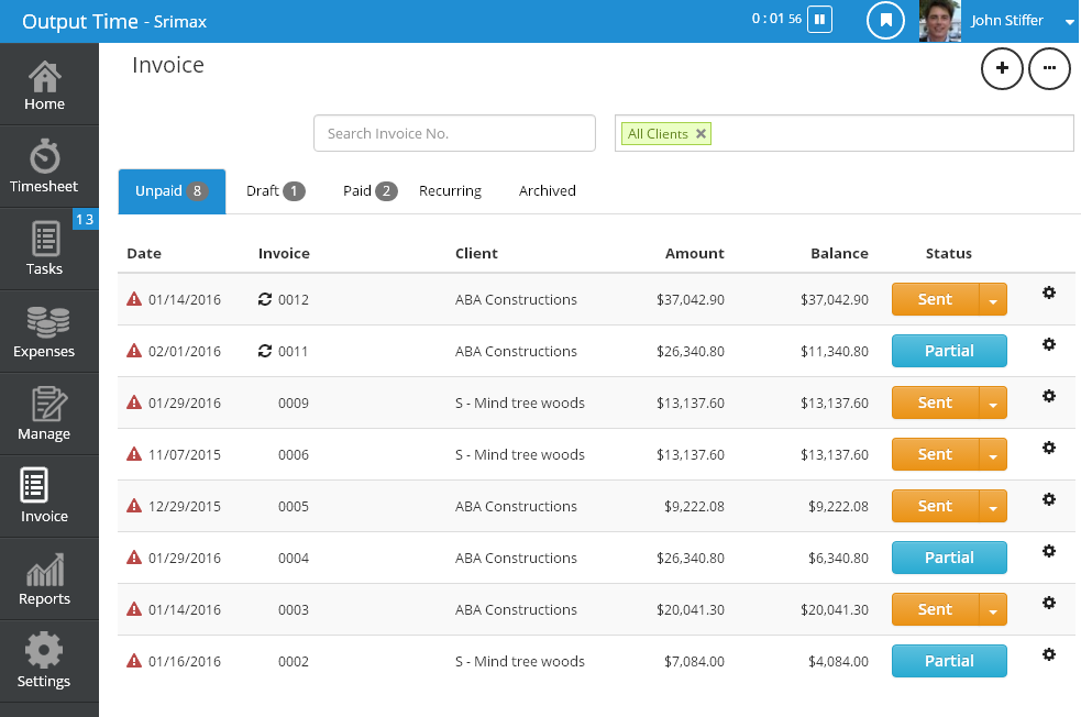 Output Time - Self hosted Project Management App gallery image