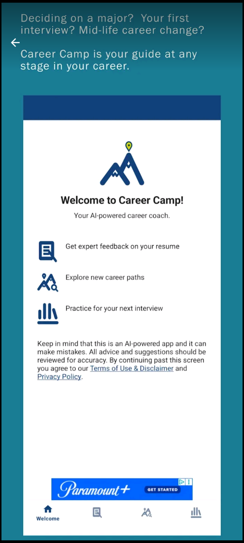 Career Camp: AI Career Coach - Main product screenshot demonstrating key features and user interface