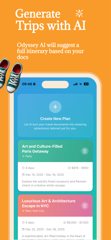 Odyssey: AI Travel Assistant - Main product screenshot demonstrating key features and user interface