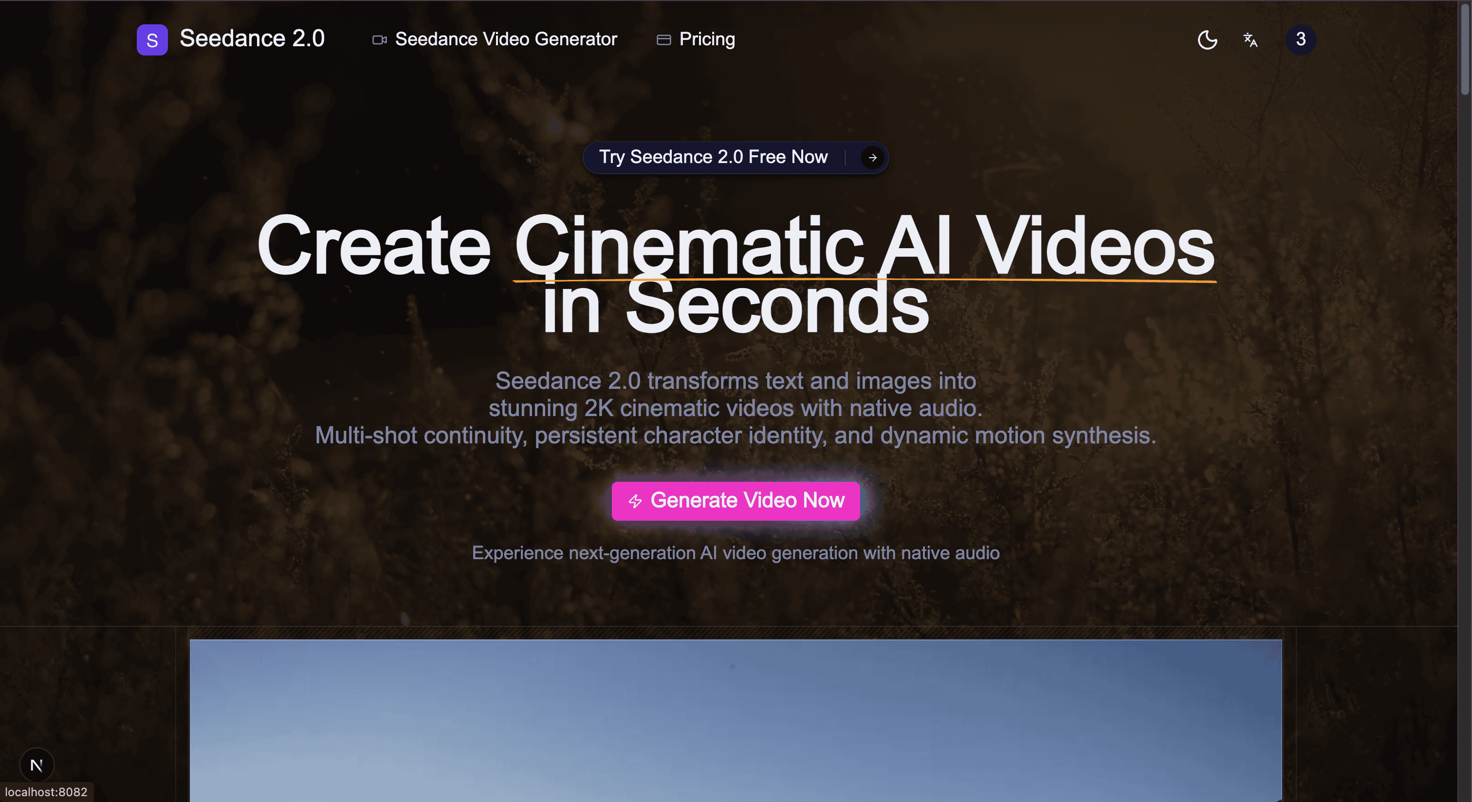 Seedance 2.0 - AI Video Generator   - Main product screenshot demonstrating key features and user interface
