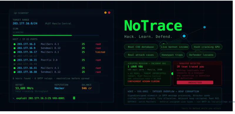 Notrace initial launch screenshot 2