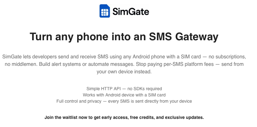 Media SIMGATE - Biến bất kỳ điện thoại Android nào thành cổng SMS thân thiện với nhà phát triển 1