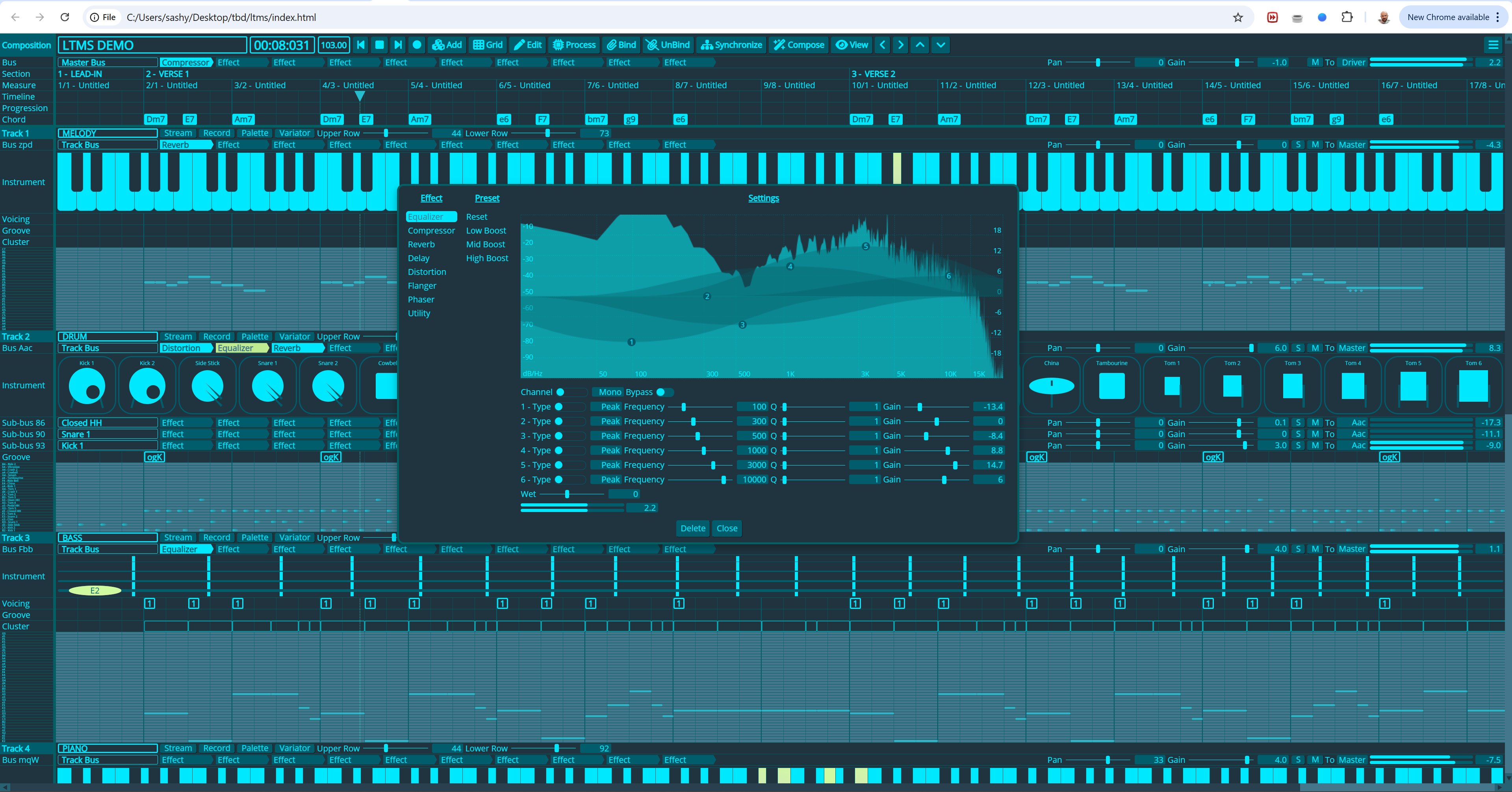 LTM - Ultimate Arranger & Daw - 브라우저의 배열, 가상 악기 및 자동 복합기 미디어 6