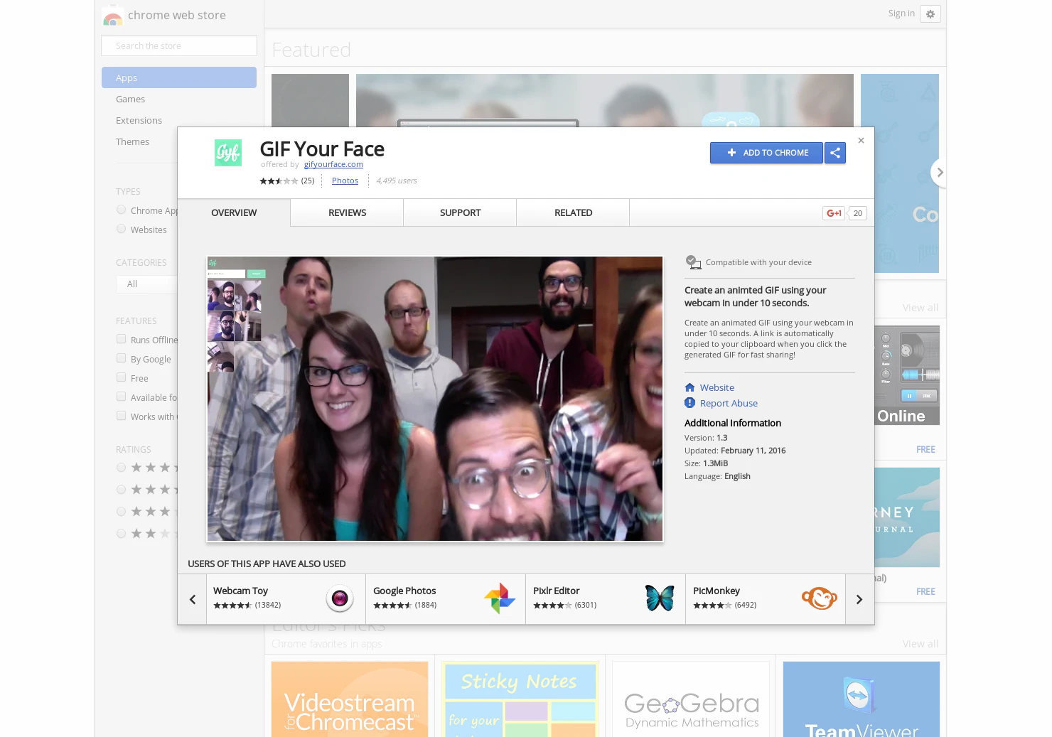 GIF Your Face Chrome App