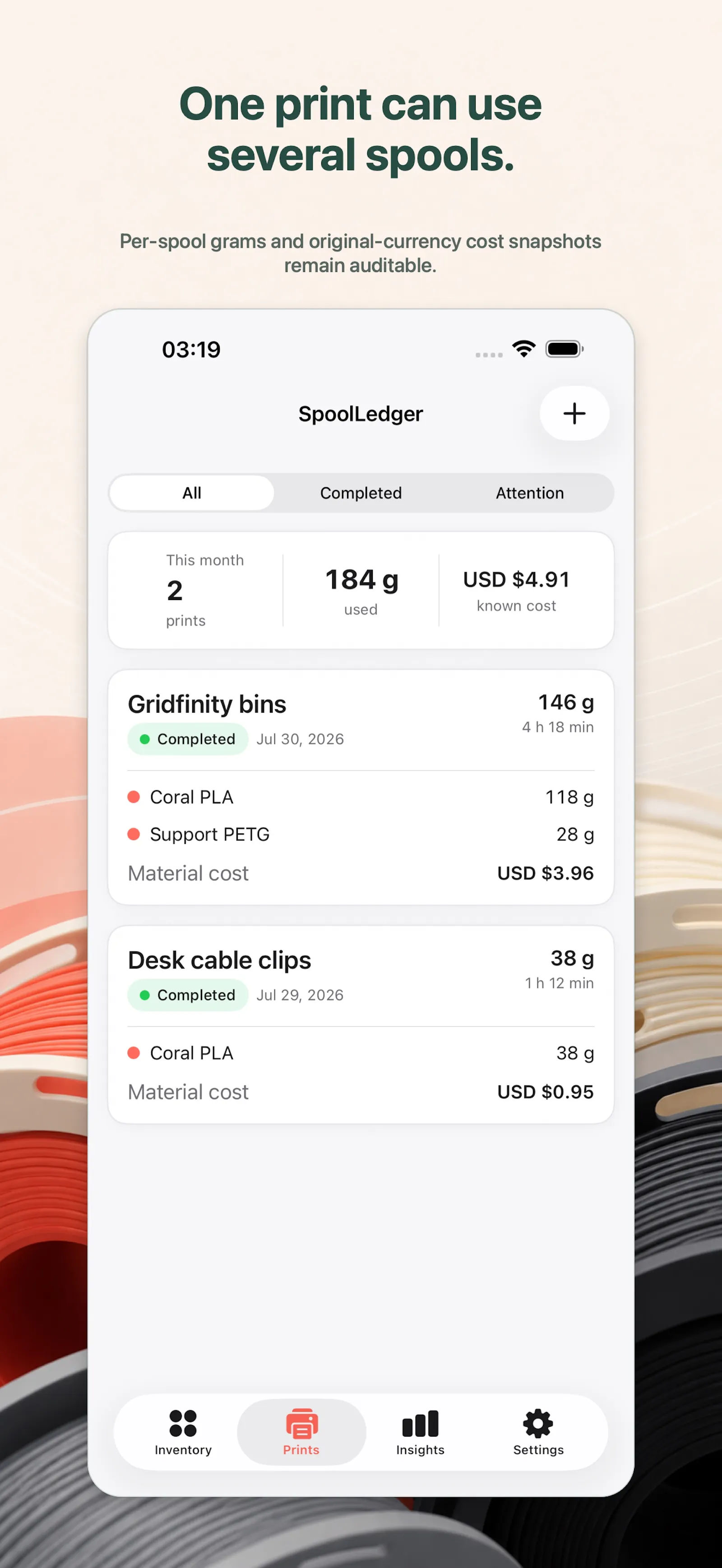 SpoolLedger: Filament Log screenshot 2