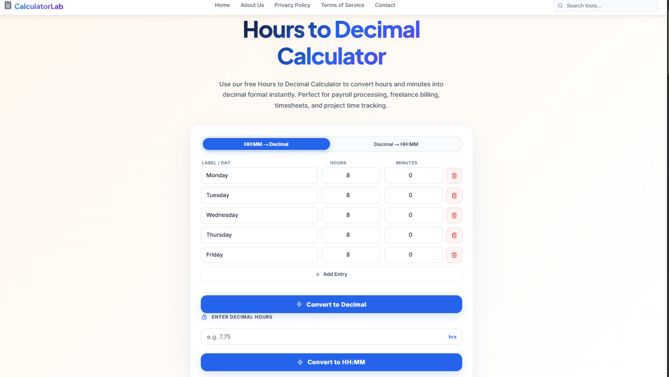 Hours to Decimal Calculator gallery image