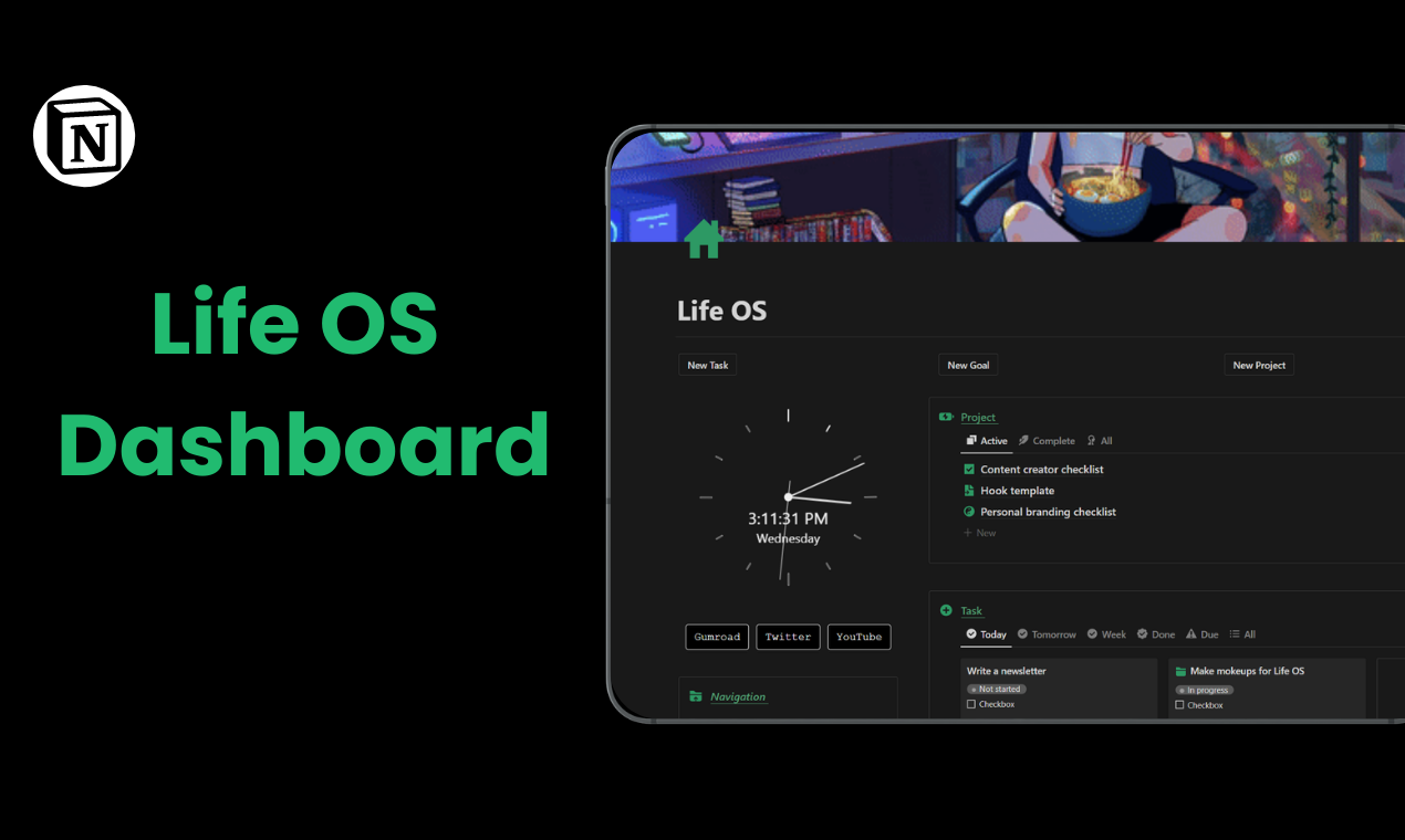 startuptile Life OS Dashboard-The ultimate system to organize your life