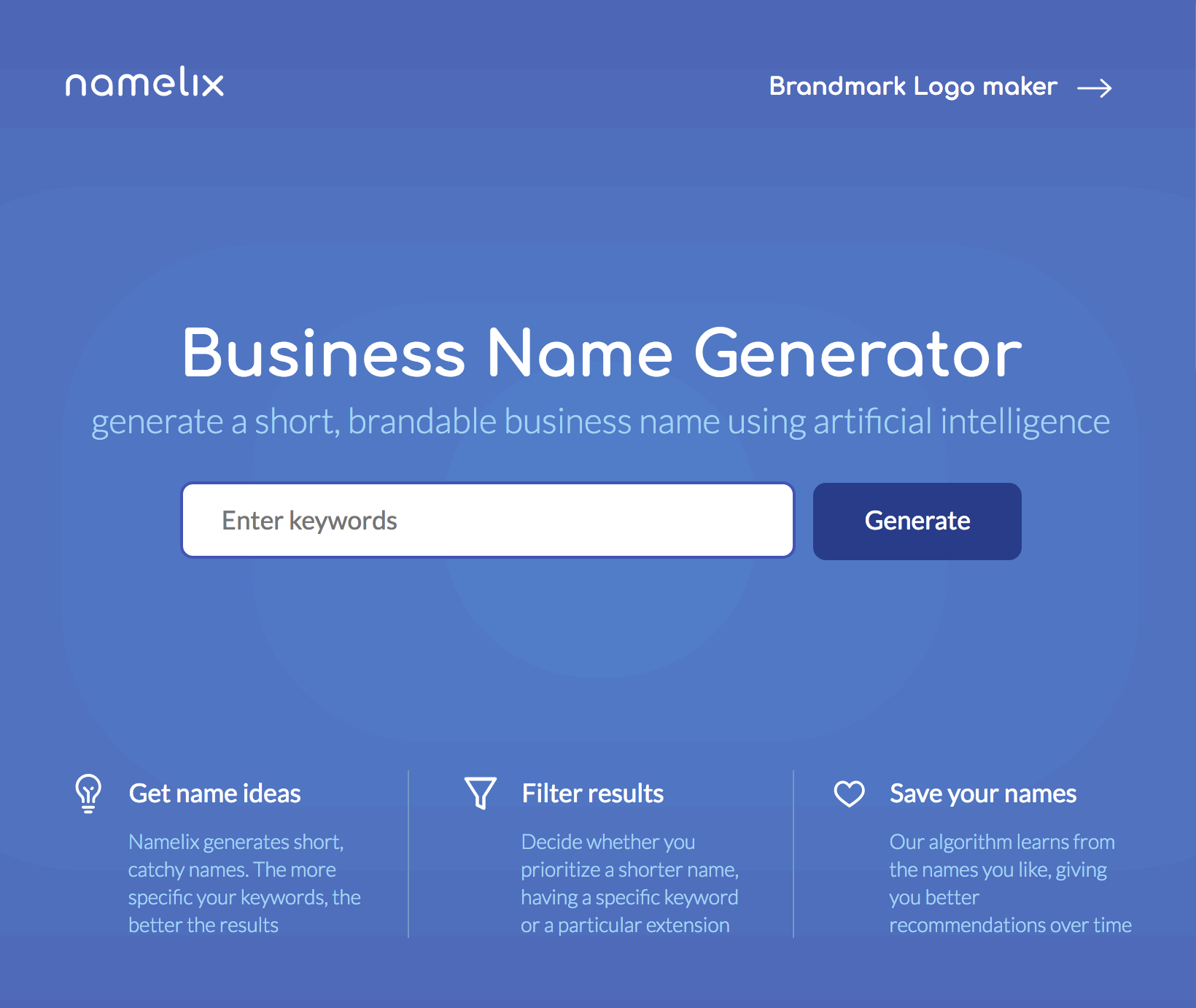 Namelix AI business name generator Product Hunt